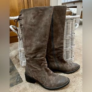 Born Women's Felicia Boots Size 9.5 Tall Block Heel Taupe Gray Suede